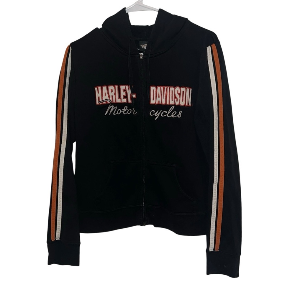 Harley-Davidson Black Hoodie with Orange and White Stripes